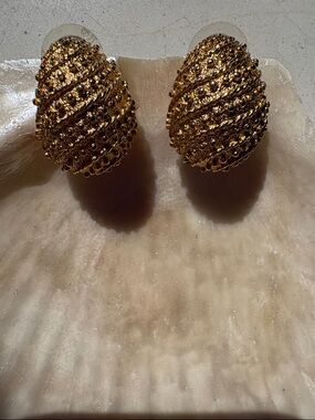 Napier Gold Textured Half Hoop Post Earrings